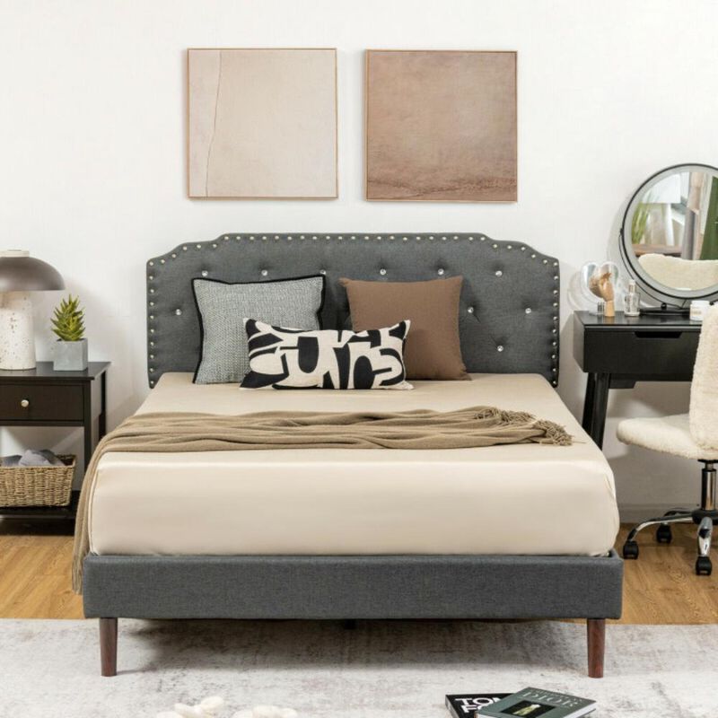 Hivvago Upholstered Bed Frame with Adjustable Diamond Button Headboard