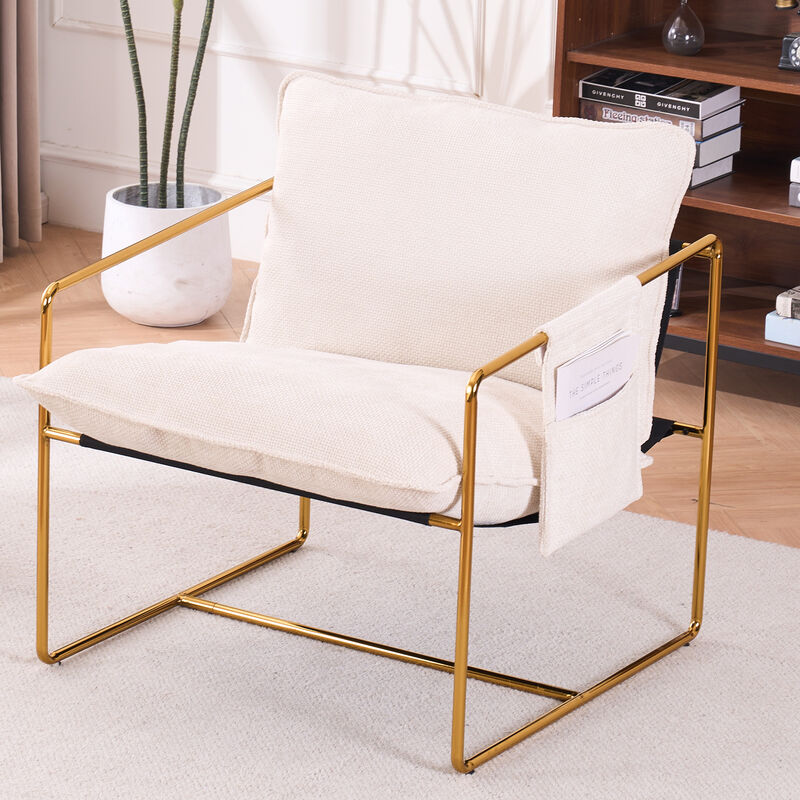 Hanging Armchair Set of 2 with Arm Pockets Gold Metal Frame and Soft Cushions