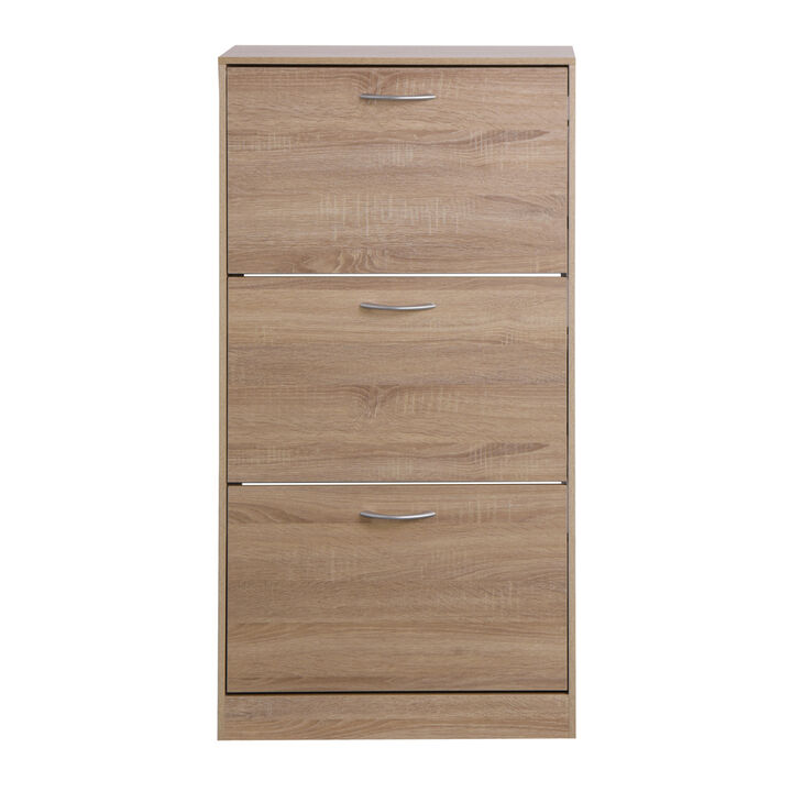 3-Drawer Shoe Storage Cabinet, 3-Tier Wood Shoe Rack Storage Organizer For Entryway
