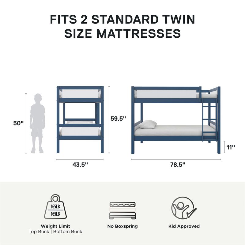 DHP Adrian Kids' Wood Twin over Twin Bunk Bed