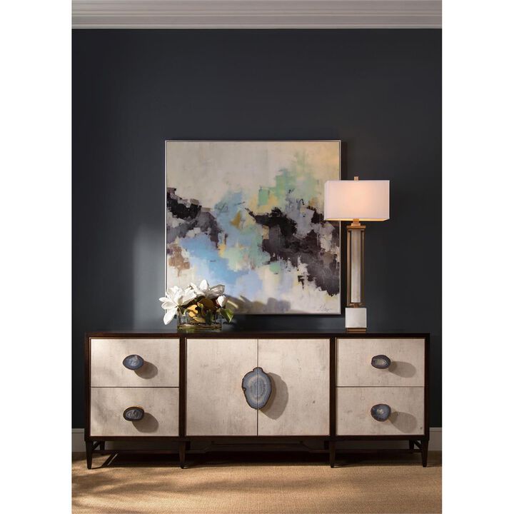 Coffee Bronze and White Alabaster Buffet Lamp