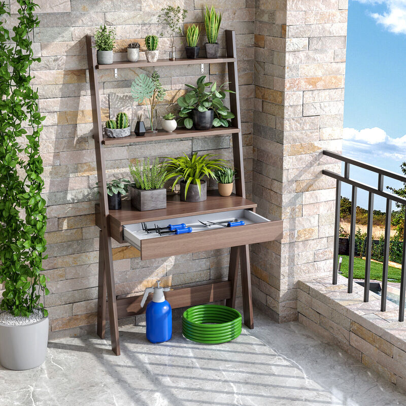 Ladder Shelf Desk Bookcase with Countertop Drawer and 2 Shelves for Home Office Storage and Organization