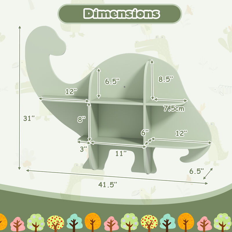 2-Tier Floating Dinosaur Kids Bookshelf for Children