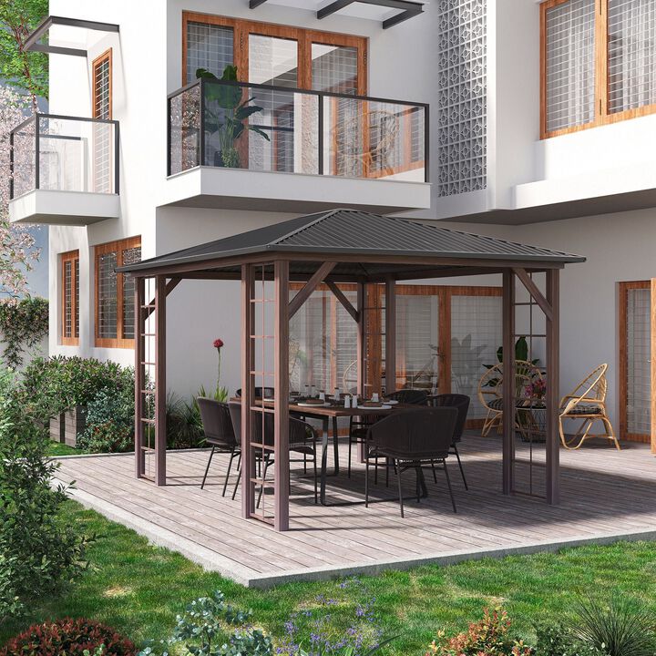 Garden Pavilion: 10x12 Hardtop Gazebo with Metal Roof & Wood Grain Frame