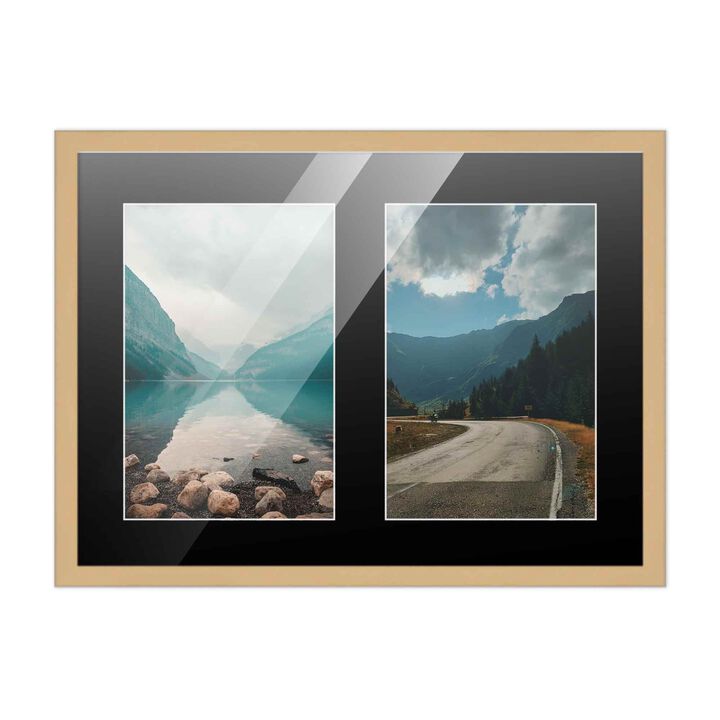 11x14 Wood Collage Frame with Black Mat for 2 5x7 Pictures