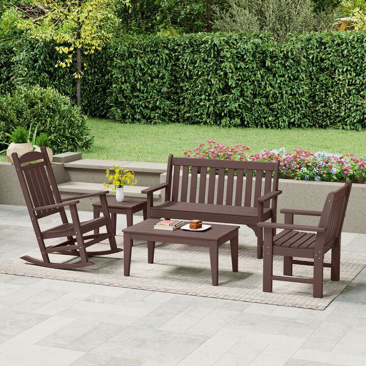 WestinTrends 5-Piece HDPE Outdoor Patio Furniture Couch and Rocking Chair Set