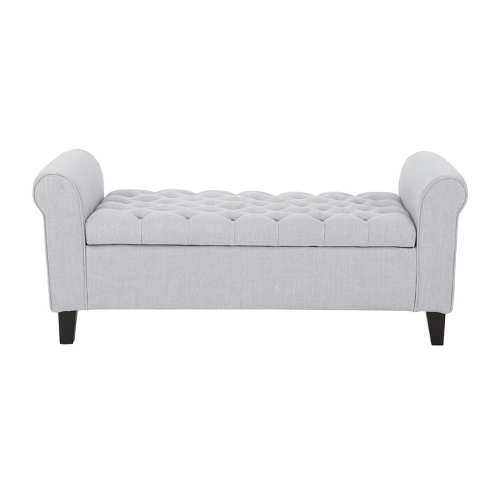 Contemporary Button-Tufted Storage Ottoman with Rolled Arms