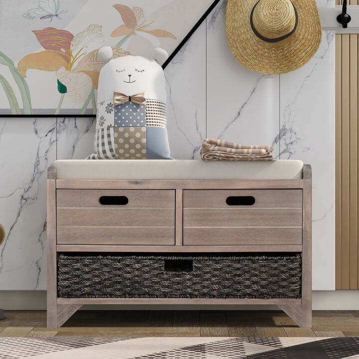 Entryway Shoe Bench with Storage 2 Drawers and Removable Basket