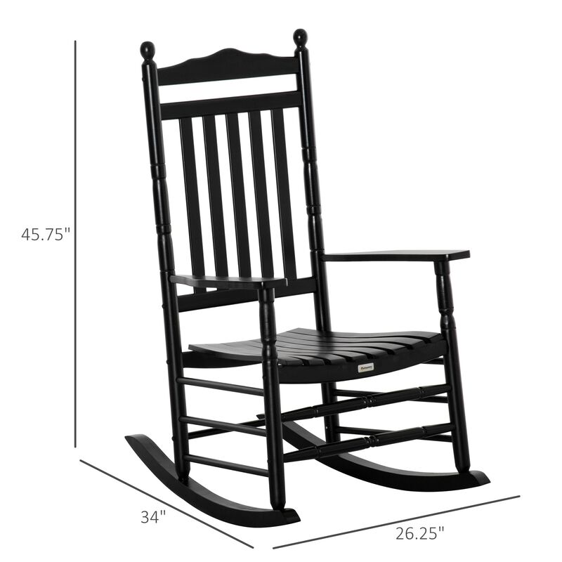 Black Porch Rocker: High-Back Wooden Indoor/Outdoor Rocking Chair