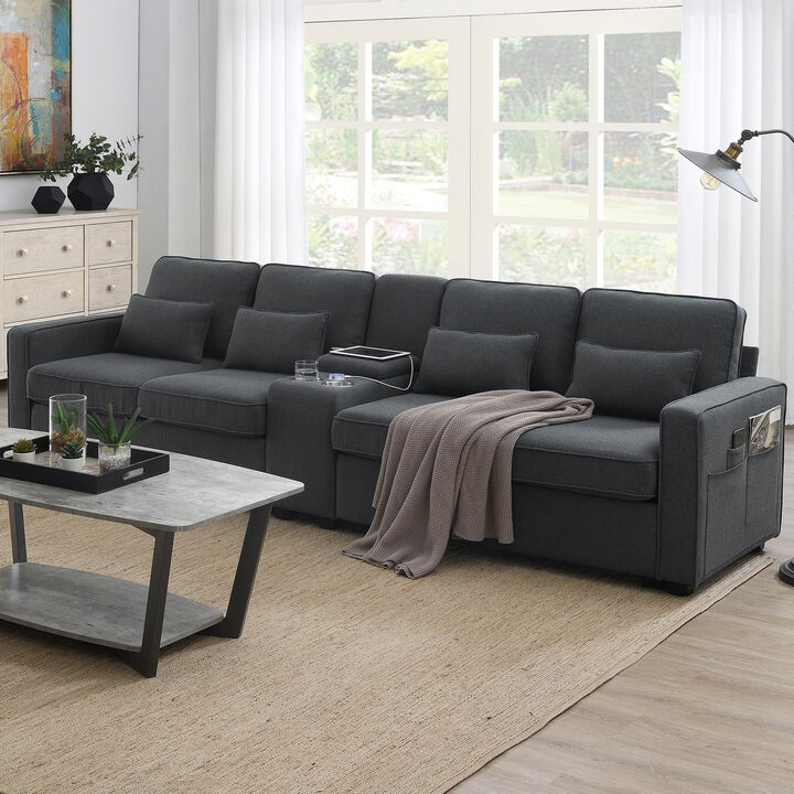 Merax Upholstered Sectional Sofa with Console