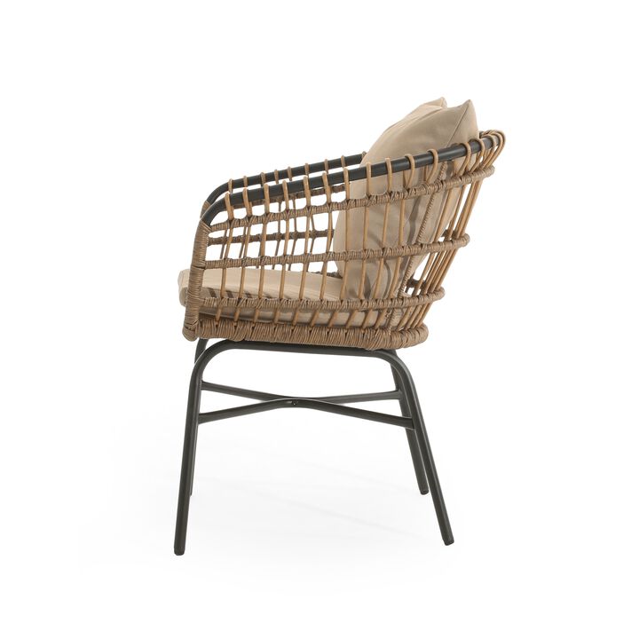 Wey Outdoor Side Chair Set of 2, Handwoven Rattan Curved Back, Black - Benzara