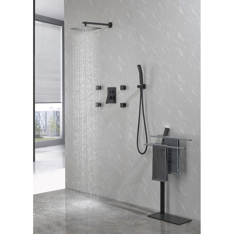 Shower System, 10-Inch Full Body Shower System With Body Jets, Square Rainfall Shower