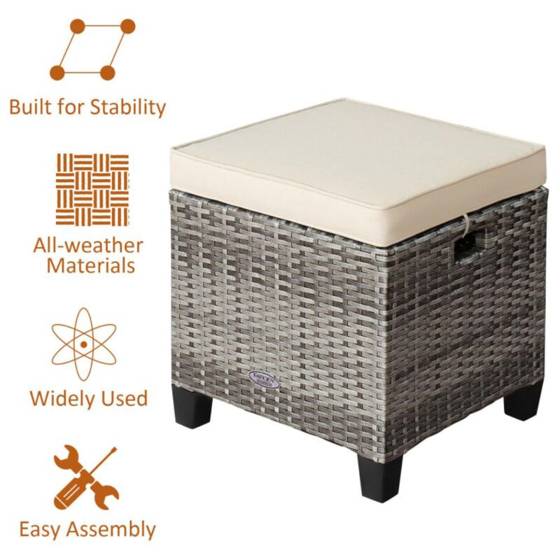 Hivvago 2PCS Patio Rattan Wicker Ottoman Seat with Removable Cushions-Turquoise