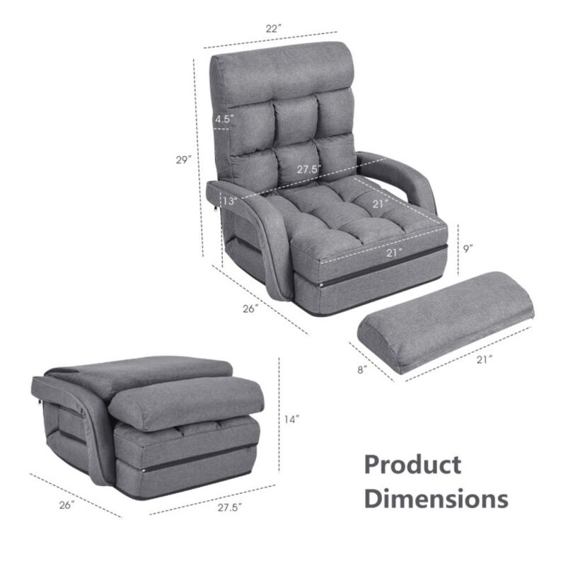 Hivvago Folding Lazy Floor Chair Sofa with Armrests and Pillow