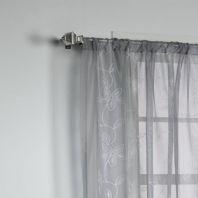 Commonwealth Habitat Elizabeth Rod Pocket Pindot Floral Embroidered Voile Panel - 50x108" - Grey