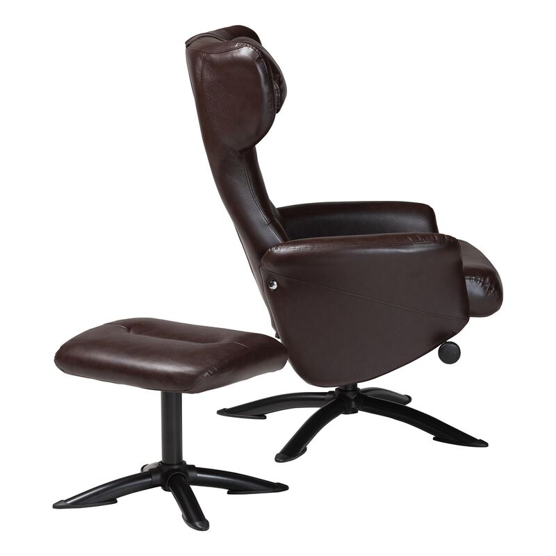 Baxton Studio Elwood Modern Black Faux Leather 2 Piece Lounge Chair and Footrest Set