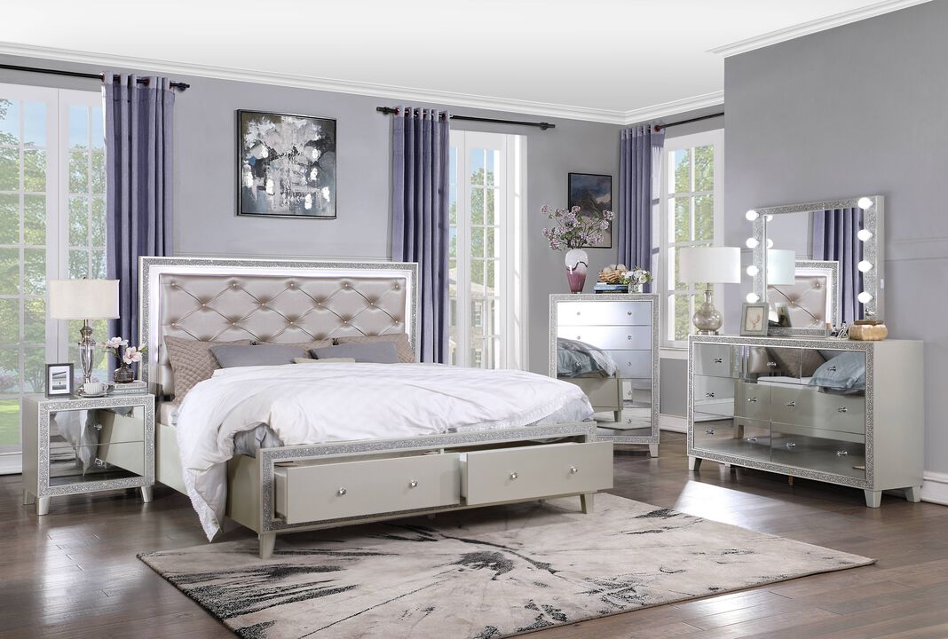 ACME Sliverfluff Nightstand, Mirrored & Champagne Finish
