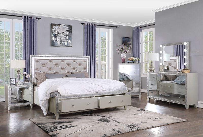 ACME Sliverfluff Nightstand, Mirrored & Champagne Finish