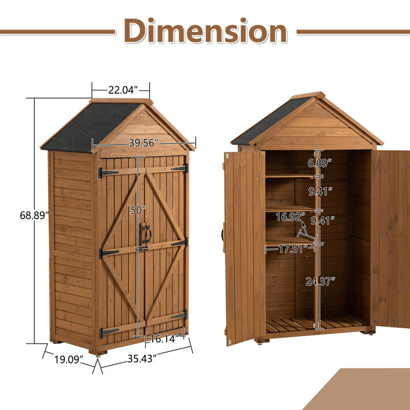 Wooden Outdoor Storage Cabinet with Shelves and Latch