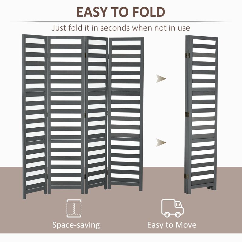 White/Grey Room Divider: 5' Foldable Screen for Bedroom & Office
