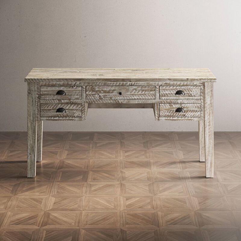 Jofran Artisan's Craft Rustic Farmhouse Distressed Solid Wood 5-Drawer Desk