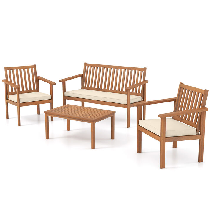 4 Piece Patio Wood Furniture Set Acacia Wood Sofa Set with Loveseat