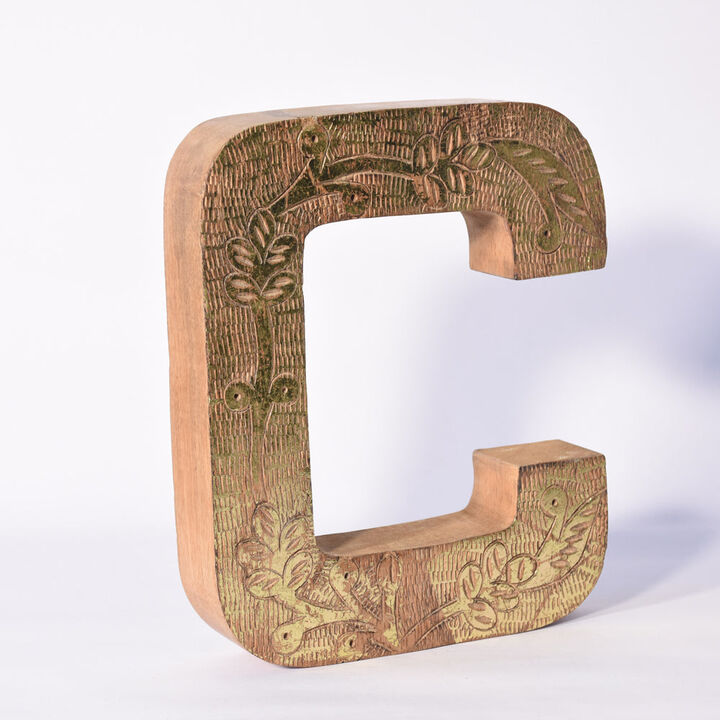Vintage Natural Gold Handmade Eco-Friendly "C" Alphabet Letter Block For Wall Mount & Table Top Décor