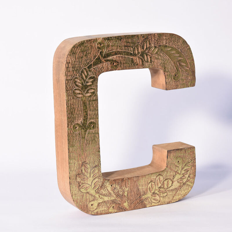 Vintage Natural Gold Handmade Eco-Friendly "C" Alphabet Letter Block For Wall Mount & Table Top Décor