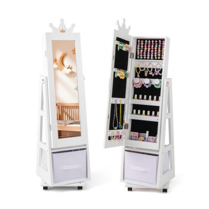 Kids Jewelry Armoire Cabinet with Swivel Base and Lockable Universal Wheels