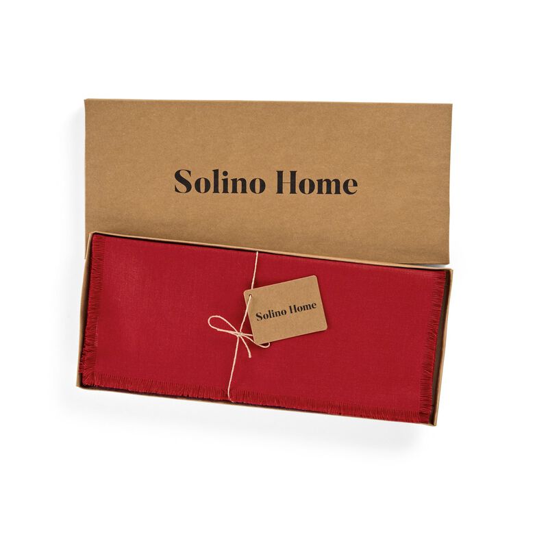 Solino Home 100% Pure Linen Table Runner 14 x 120 Inch | Fringe