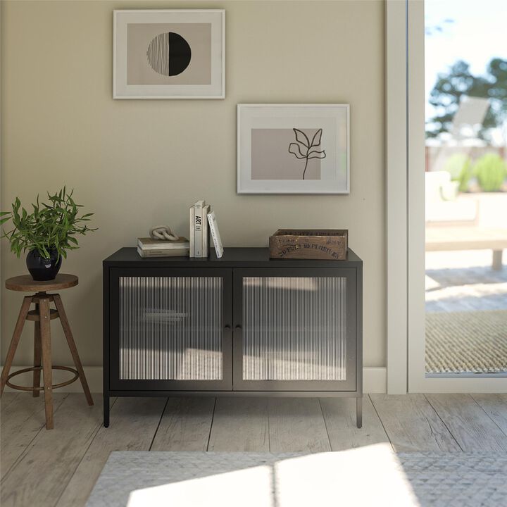 Shadwick Wide 2 Door Accent Cabinet-Fluted Glass Metal Locker