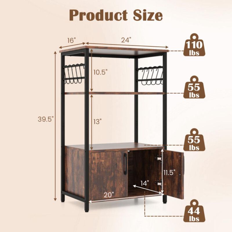 Hivvago 3-Tier Kitchen Bakerâ€™s Rack with Cabinet and 2 Open Shelves-Brown