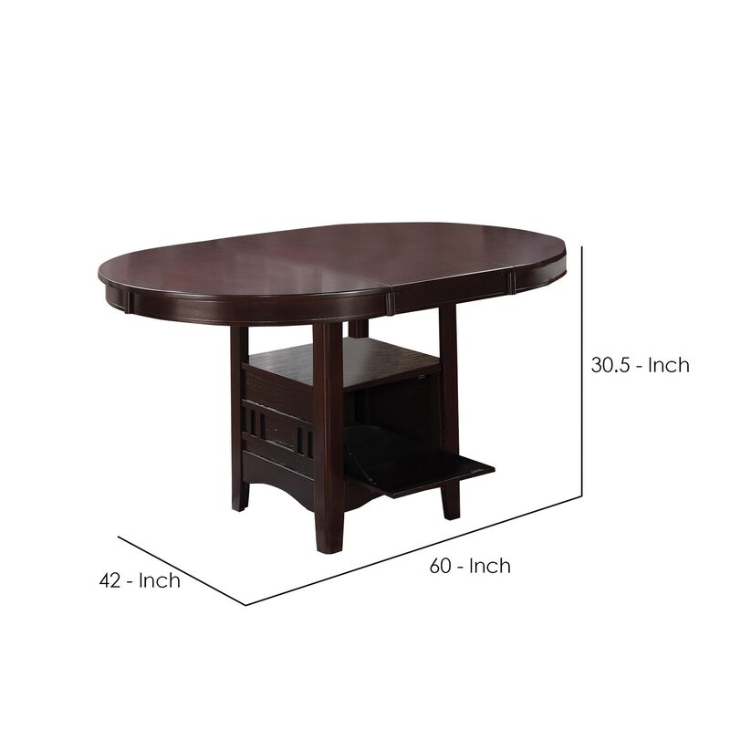 Wooden Dining Table With Storage Compartment, Espresso Brown-Benzara