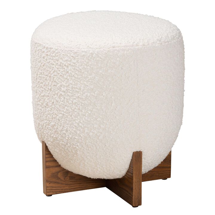 Baxton Studio Fisk Cream Boucle Fabric Wood Ottoman Footstool
