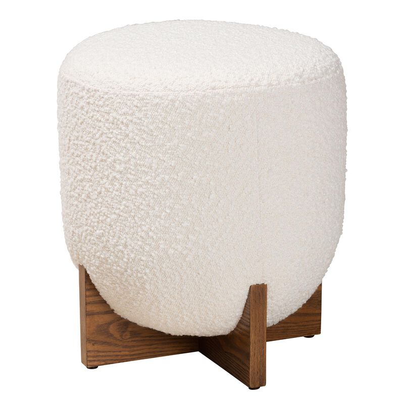 Baxton Studio Fisk Cream Boucle Fabric Wood Ottoman Footstool