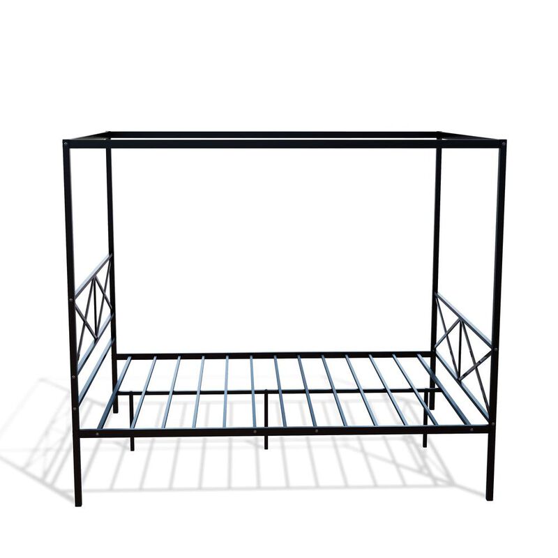 East West Furniture GEQCBLK Glendale Platform Bed Frame with Modern Style Headboard and Footboard - Canopy Metal Frame in Powder Coating Black