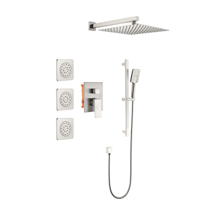 Shower System With Shower Head, Hand Shower, Slide Bar, Body Sprays, Shower Arm, Hose, Valve