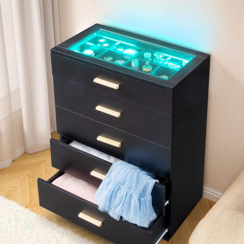 Drawer Cabinet with RGB Lights Modern Storage Cabinet with LED Lighting for Home or Office