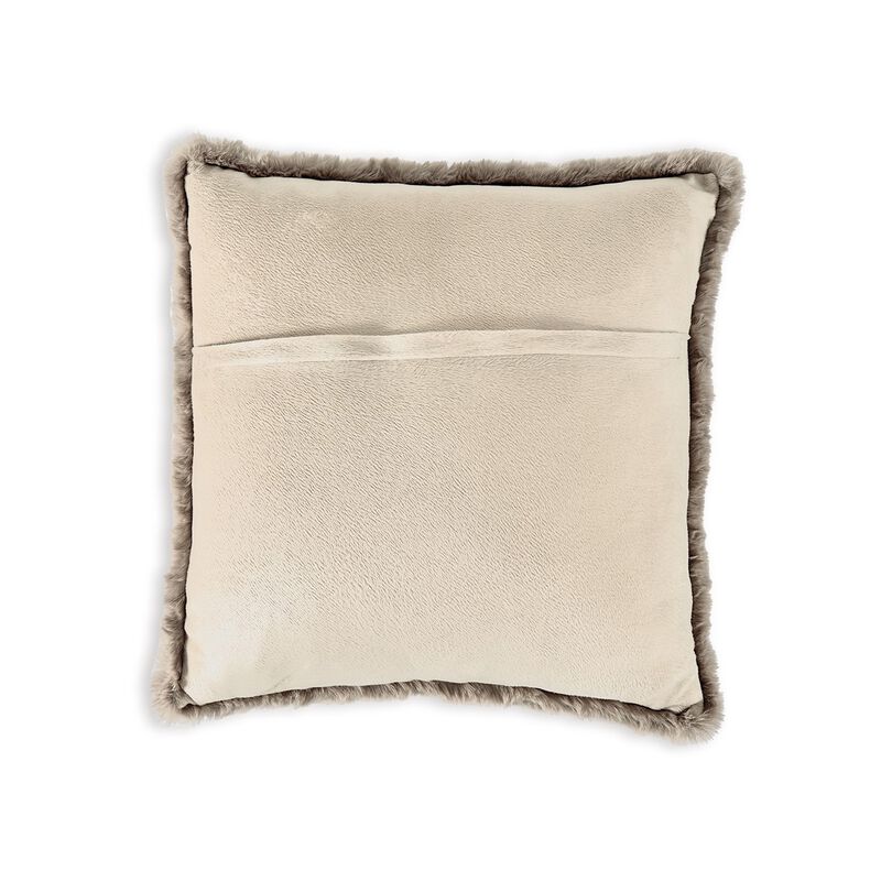 Difi Throw Pillow Set of 4, 20 Inch, Faux Rabbit Fur Face, Taupe Polyester -