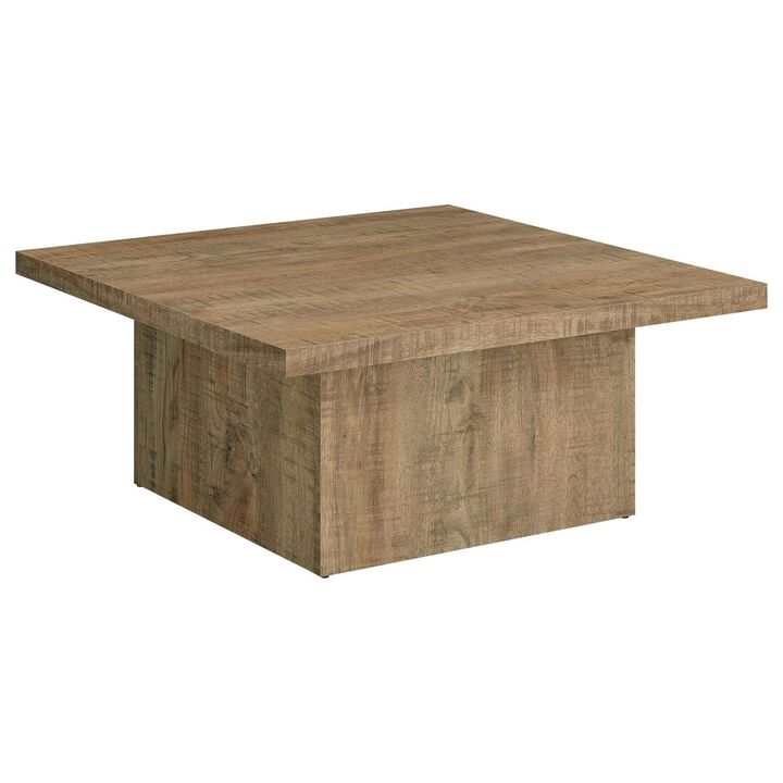 Benjara Zet 36 Inch Square Coffee Table with Oversized Block Base, Mango Brown