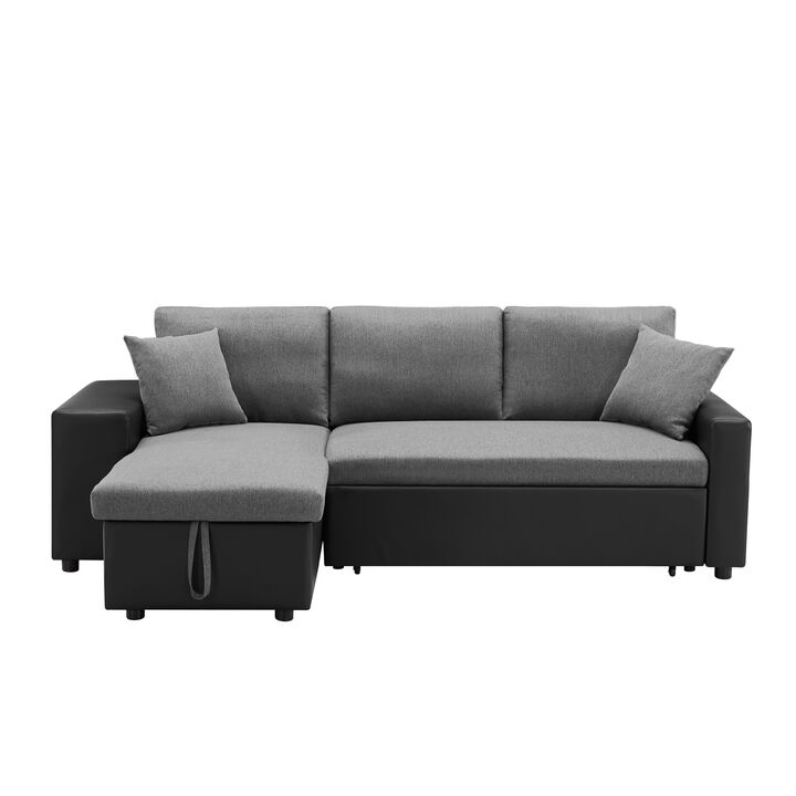 92.5" Linen Reversible Sleeper Sectional Sofa With Storage And 2 Stools Steel