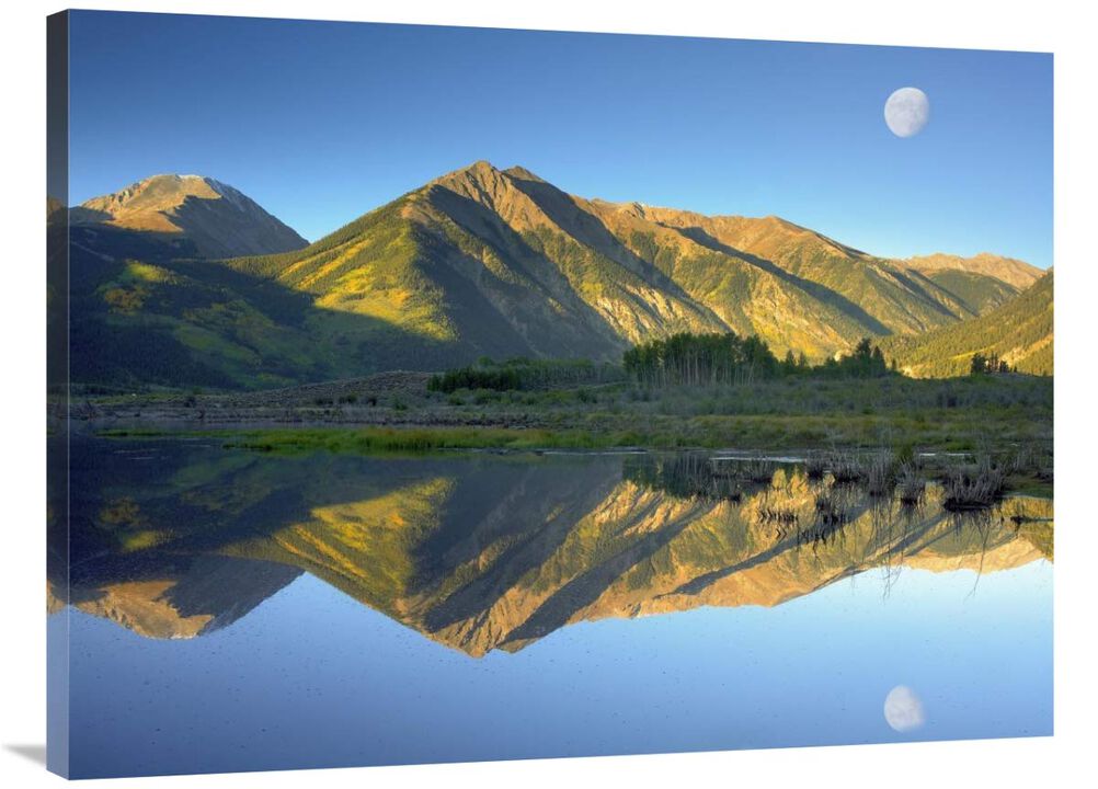 Moon and Twin Peaks reflected in lake, Colorado-Canvas Art-40x30