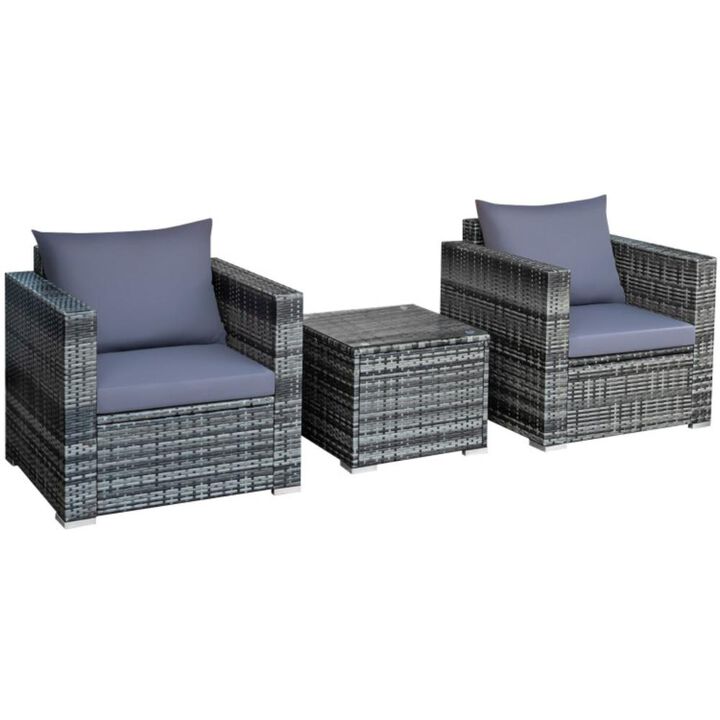 Hivvago 3 Pieces Patio Rattan Furniture Bistro Sofa Set with Cushioned
