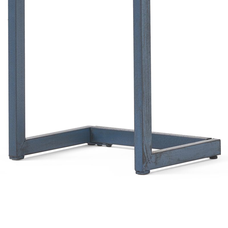 Small Accent End Table, 13 Inch, C Shaped Iron Legs, Black, Brown Wood - Benzara