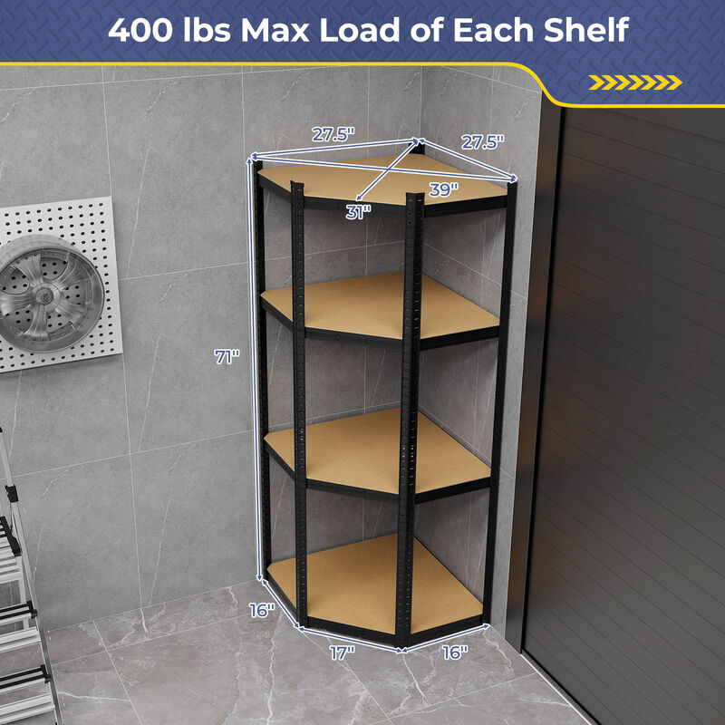 4-Tier Corner Shelving Unit Adjustable Garage Storage Utility Rack for Warehouse