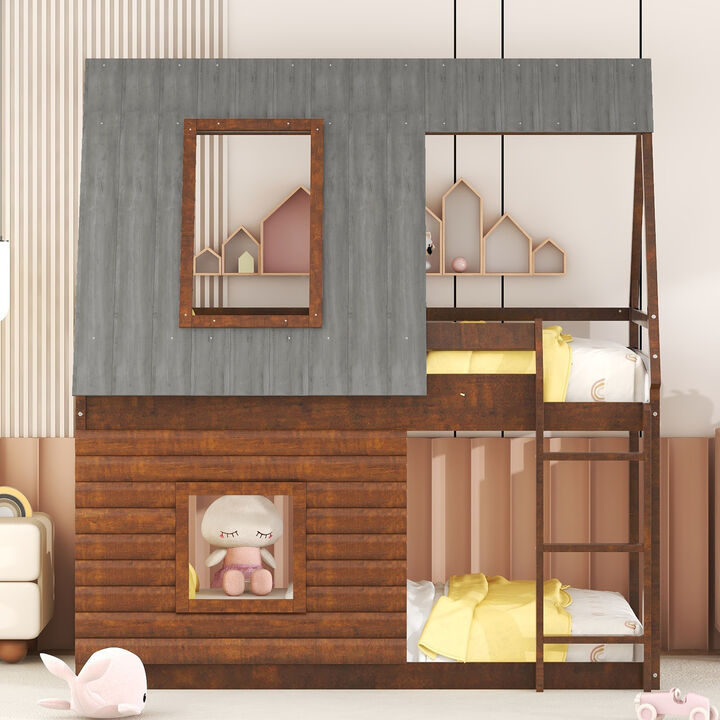 Merax House Bunk Bed with Roof and Ladder