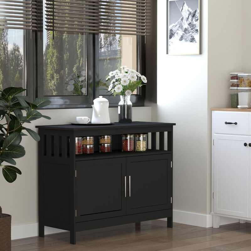 Black Vintage Sideboard: Buffet with Magnet Doors and Adjustable Shelves