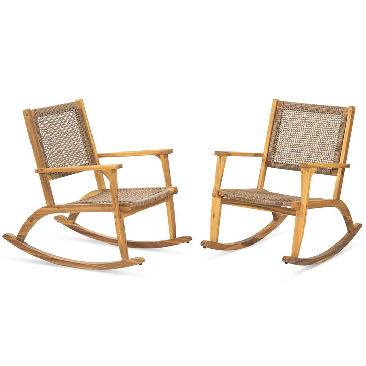 Merax 2 Pieces Outdoor Patio Acacia Wood Rocking Chair