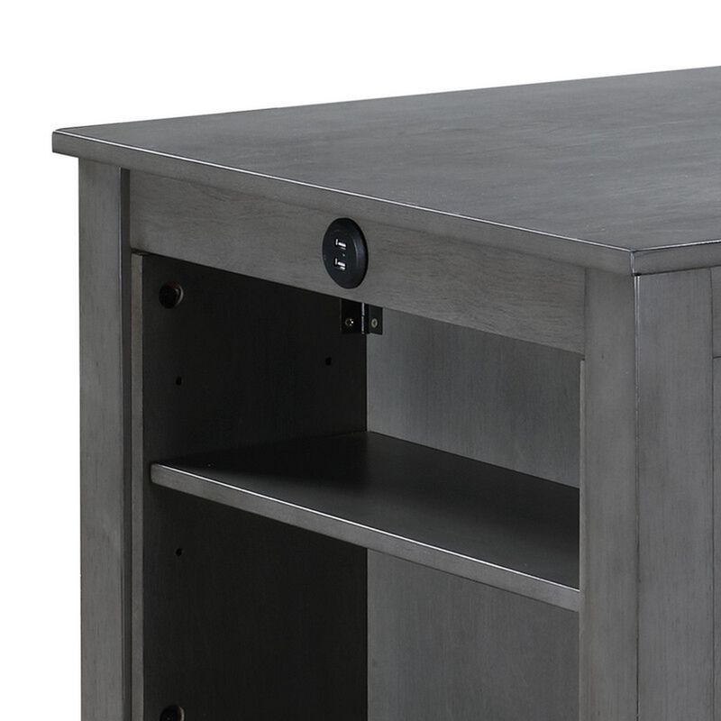 Ham 36 Inch Counter Height Small Dining Table with Shelves, USB Port, Gray - Benzara