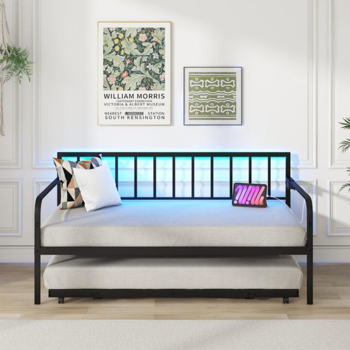 Hivvago Twin Daybed with Charging Station and LED Lights
